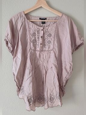 Cotton Express Dusty Pink Embroidered Peasant Lace Top Medium Boho